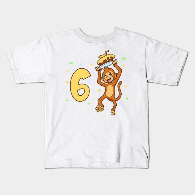 I am 6 with ape - kids birthday 6 years old Kids T-Shirt by Modern Medieval Design